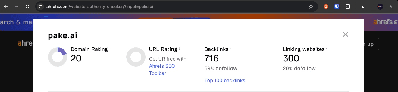 Performa pake.ai di Google Search